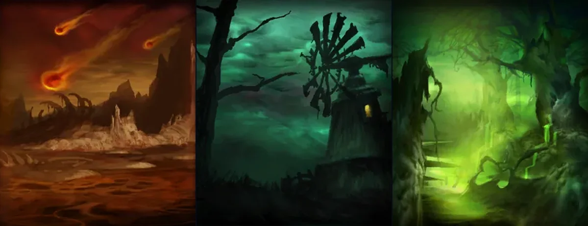 Warlock talent tree paintings from the WoW Forever client