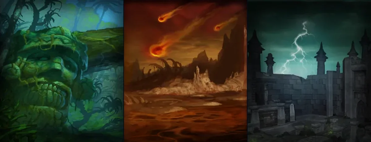 Druid, Warlock and Priest talent tree paintings from the WoW Forever client