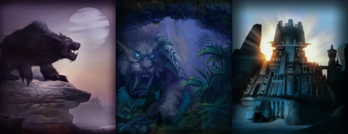 Druid, Hunter and Paladin talent tree paintings from the WoW Forever client