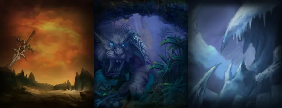 Gemälde der Talentbäume von Krieger, Jäger und Magier aus dem WoW-Forever-Client