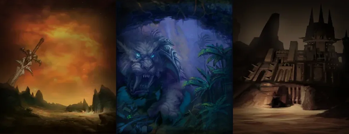 Peintures des arbres de talents du Guerrier, du Chasseur et du Voleur du client WoW Forever