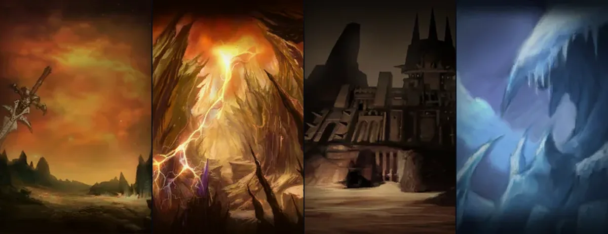 Warrior, Paladin, Rogue and Mage talent tree paintings from the WoW Forever client