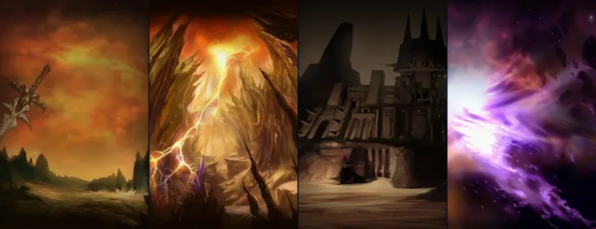 Peintures des arbres de talents du Guerrier, du Paladin, du Voleur et du Chaman du client WoW Forever