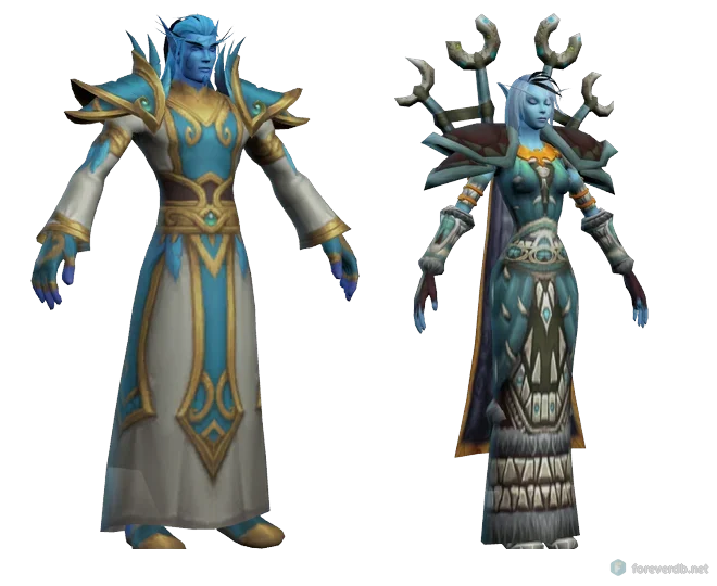 A High Order Skyborne mage and a Windshaper Skyborne shaman rendered from the WoW Forever client