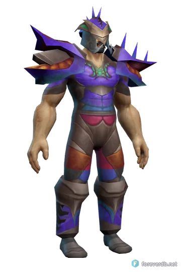 Conqueror's Battlegear worn by a human male, rendered from the Forever client