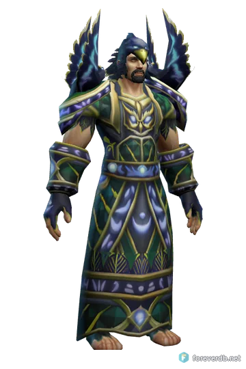 Feralheart Raiment worn by a human male, rendered from the Forever client