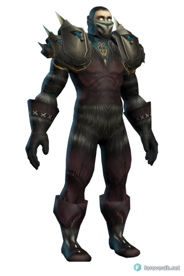 Bonescythe Armor worn by a human male, rendered from the Forever client