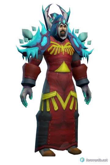 Frostfire Regalia worn by a human male, rendered from the Forever client