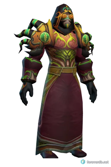Plagueheart Raiment worn by a human male, rendered from the Forever client