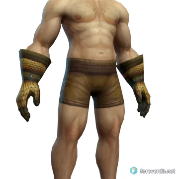 Lambent Scale Gloves worn by a human male, rendered from the Forever client