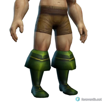 Emerald Sabatons worn by a human male, rendered from the Forever client