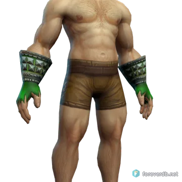 Keeper's Gloves worn by a human male, rendered from the Forever client