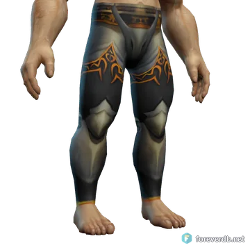 Strangely Glyphed Legplates worn by a human male, rendered from the Forever client
