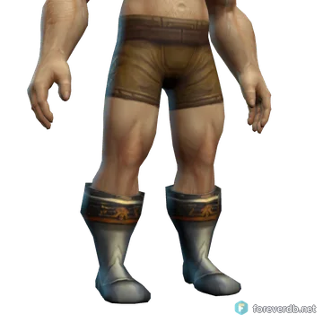 Steelsmith Greaves worn by a human male, rendered from the Forever client