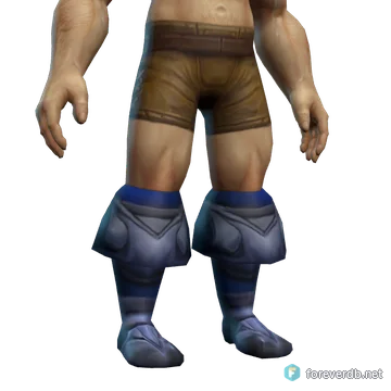Jouster's Greaves worn by a human male, rendered from the Forever client