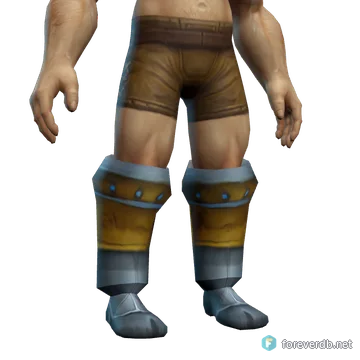 Ornate Greaves worn by a human male, rendered from the Forever client