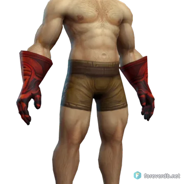 Bloodforged Gauntlets worn by a human male, rendered from the Forever client