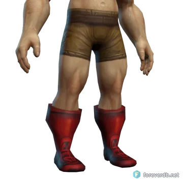 Bloodforged Sabatons worn by a human male, rendered from the Forever client