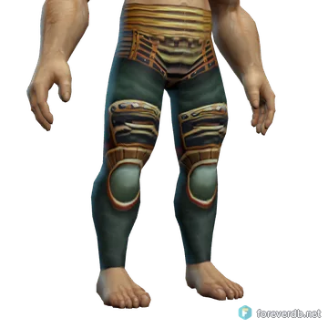 Legguards of the Vault worn by a human male, rendered from the Forever client