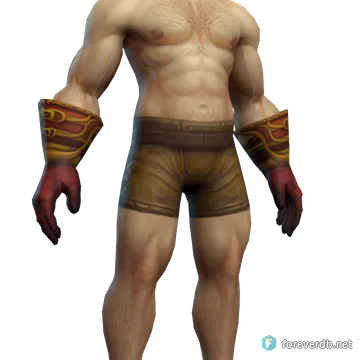 Red Mageweave Gloves worn by a human male, rendered from the Forever client