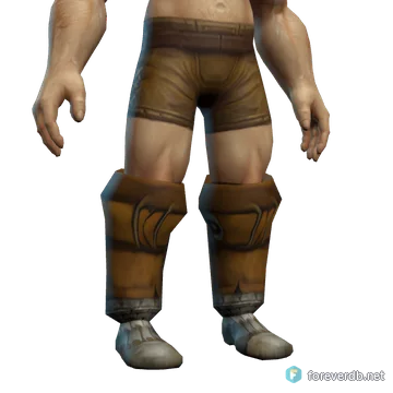 Myrmidon's Greaves worn by a human male, rendered from the Forever client