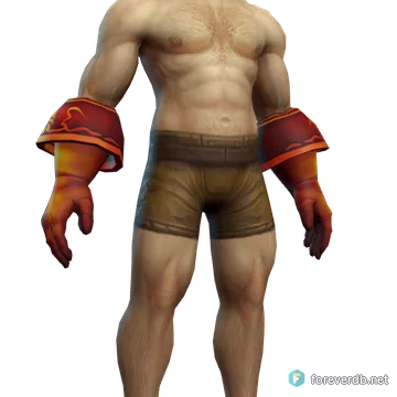 Fiery Plate Gauntlets worn by a human male, rendered from the Forever client