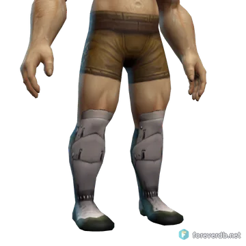Alabaster Plate Greaves worn by a human male, rendered from the Forever client