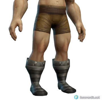 Defiler's Chain Greaves worn by a human male, rendered from the Forever client