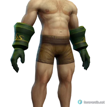 Emerald Gauntlets worn by a human male, rendered from the Forever client