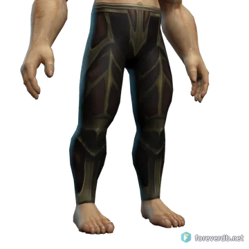 Brutish Legguards worn by a human male, rendered from the Forever client