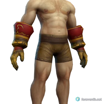 Glimmering Mail Gauntlets worn by a human male, rendered from the Forever client