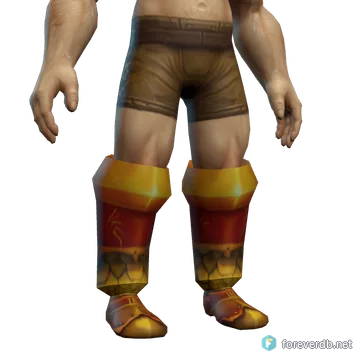 Glimmering Mail Greaves worn by a human male, rendered from the Forever client
