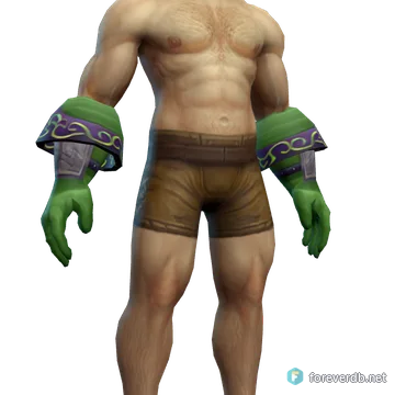 Emerald Mist Gauntlets worn by a human male, rendered from the Forever client