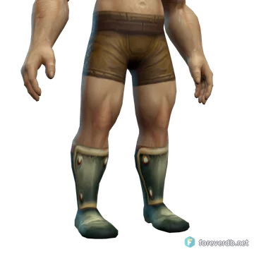 Warbringer's Sabatons worn by a human male, rendered from the Forever client