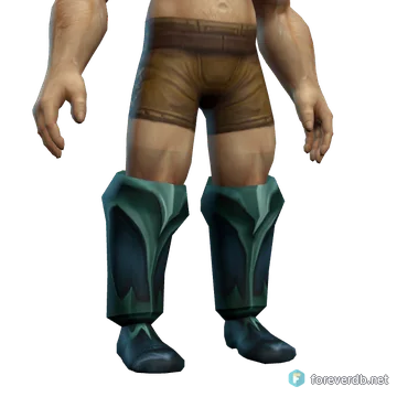 Warleader's Greaves worn by a human male, rendered from the Forever client