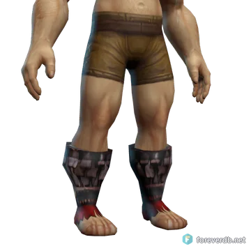 Bloodspattered Sabatons worn by a human male, rendered from the Forever client