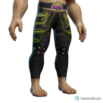 Warstrike Legguards worn by a human male, rendered from the Forever client