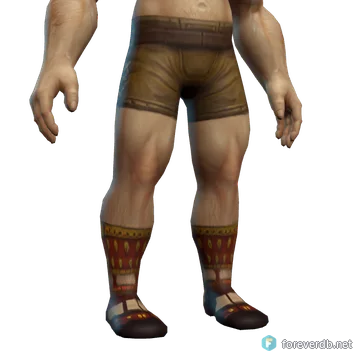 Khan's Greaves worn by a human male, rendered from the Forever client