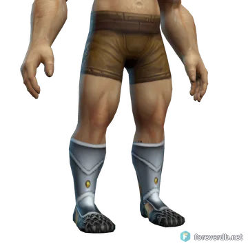 Overlord's Greaves worn by a human male, rendered from the Forever client