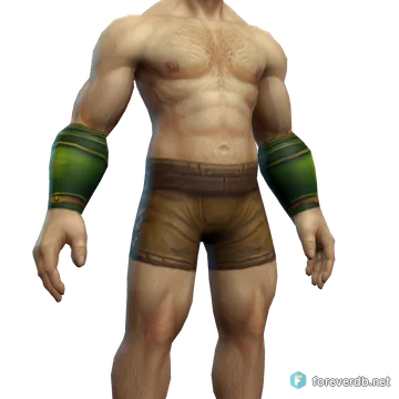 Emerald Vambraces worn by a human male, rendered from the Forever client