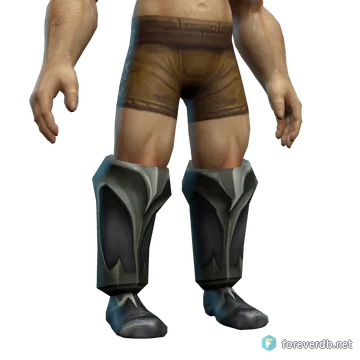 Highlander's Lamellar Greaves worn by a human male, rendered from the Forever client