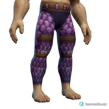 Dreamsinger Legguards worn by a human male, rendered from the Forever client