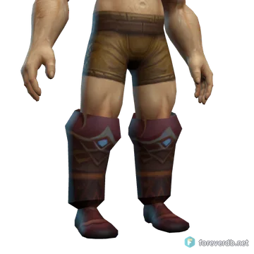 Knight-Lieutenant's Dragonhide Greaves worn by a human male, rendered from the Forever client