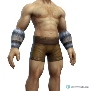 Zombie Skin Bracers worn by a human male, rendered from the Forever client