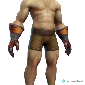 Gauntlets of the Righteous Champion worn by a human male, rendered from the Forever client