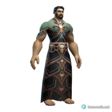 Deathmist Robe worn by a human male, rendered from the Forever client