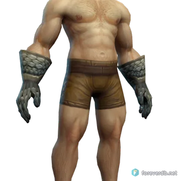 Laminated Scale Gloves worn by a human male, rendered from the Forever client