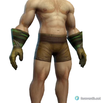 Traveled Gloves worn by a human male, rendered from the Forever client