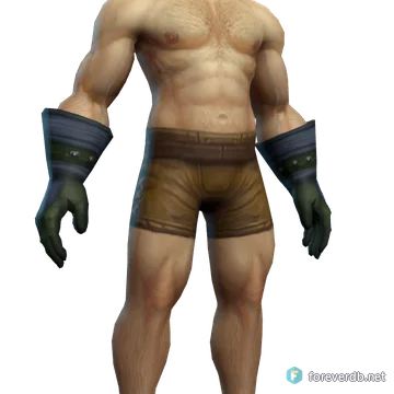 Prospector Gloves worn by a human male, rendered from the Forever client