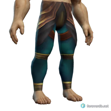 Soulforge Legguards worn by a human male, rendered from the Forever client